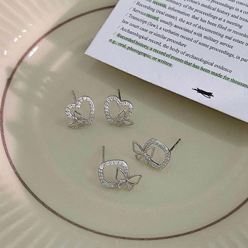 Butterfly Ring Love Earrings Inlaid Diamond Light Luxury Earrings Sweet and Versatile Women