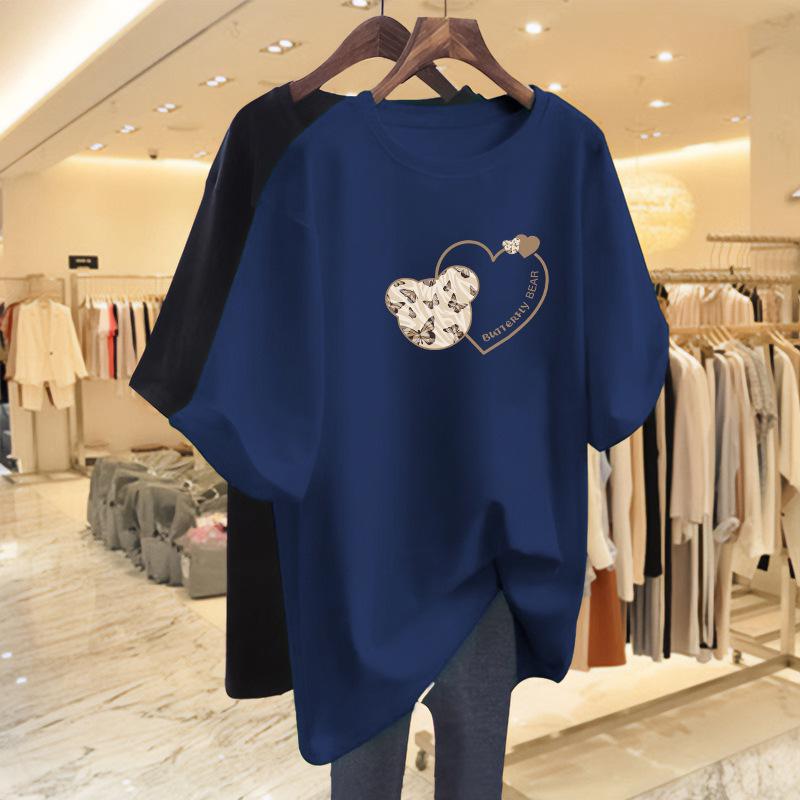 2024 Плюс Размер Женская Чистый Хлопок Прикрывающая Бедра Свободная Футболка Средней Длины