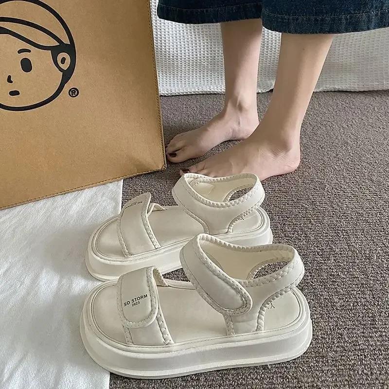 Summer 2025 Footwear Sandals for Women Beach Roman Style Outdoor Beige Platform Ladies Shoes Flat Rubber New Breathable Fashion