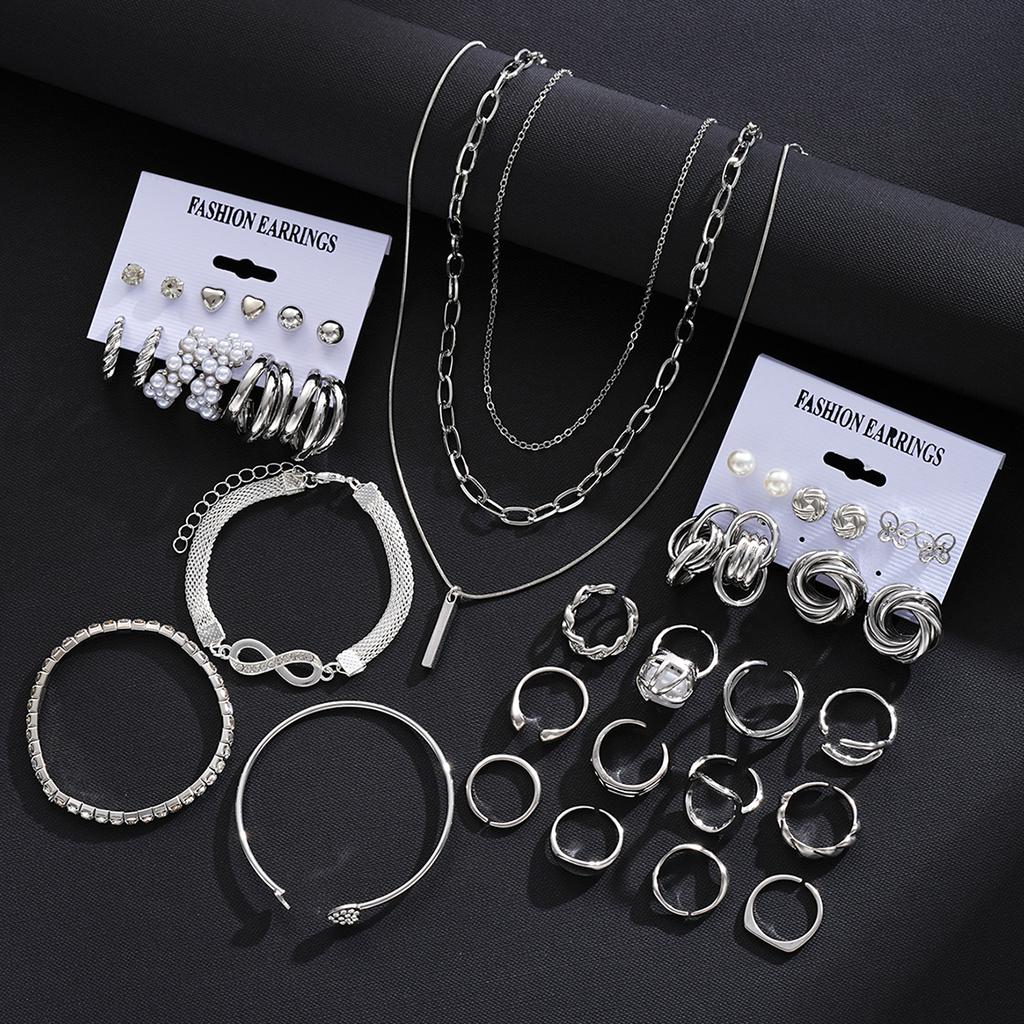 30Pcs Minimalist Stackable Jewelry Set Silver Color Infinity Bracelets Layered Necklaces Rings Earrings Gifts For Women 2026 New