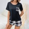 Women's Graphic Pajamas Sets Crew Neck Short Sleeve Top Plaid Shorts Sleepwear Set Summer Two-Piece
