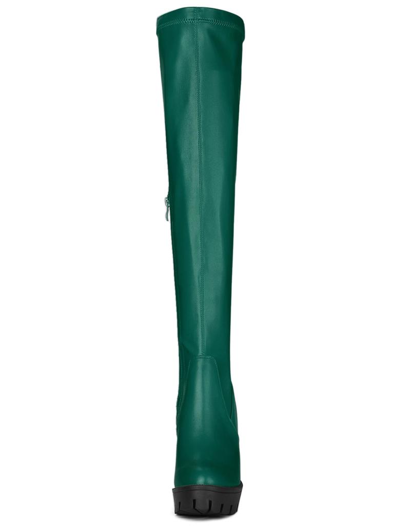 Allegra K Women's Knee-High Platform Boots with Chunky Heels, Green, Size 24.0 cm