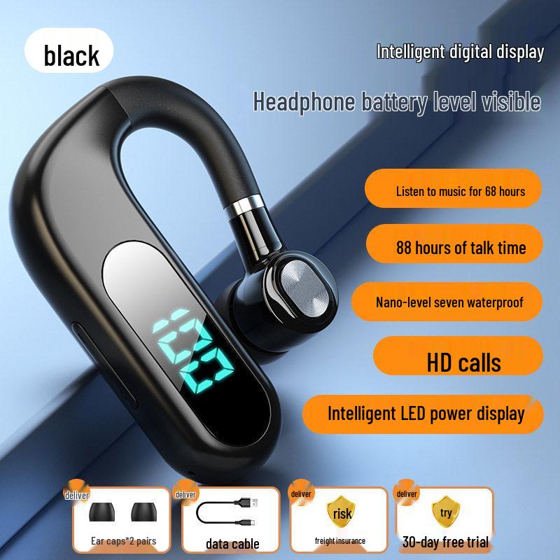 2025 Bluetooth Earphone: Long Battery Life, Wireless Single Ear Hook, HD Call for Drivers