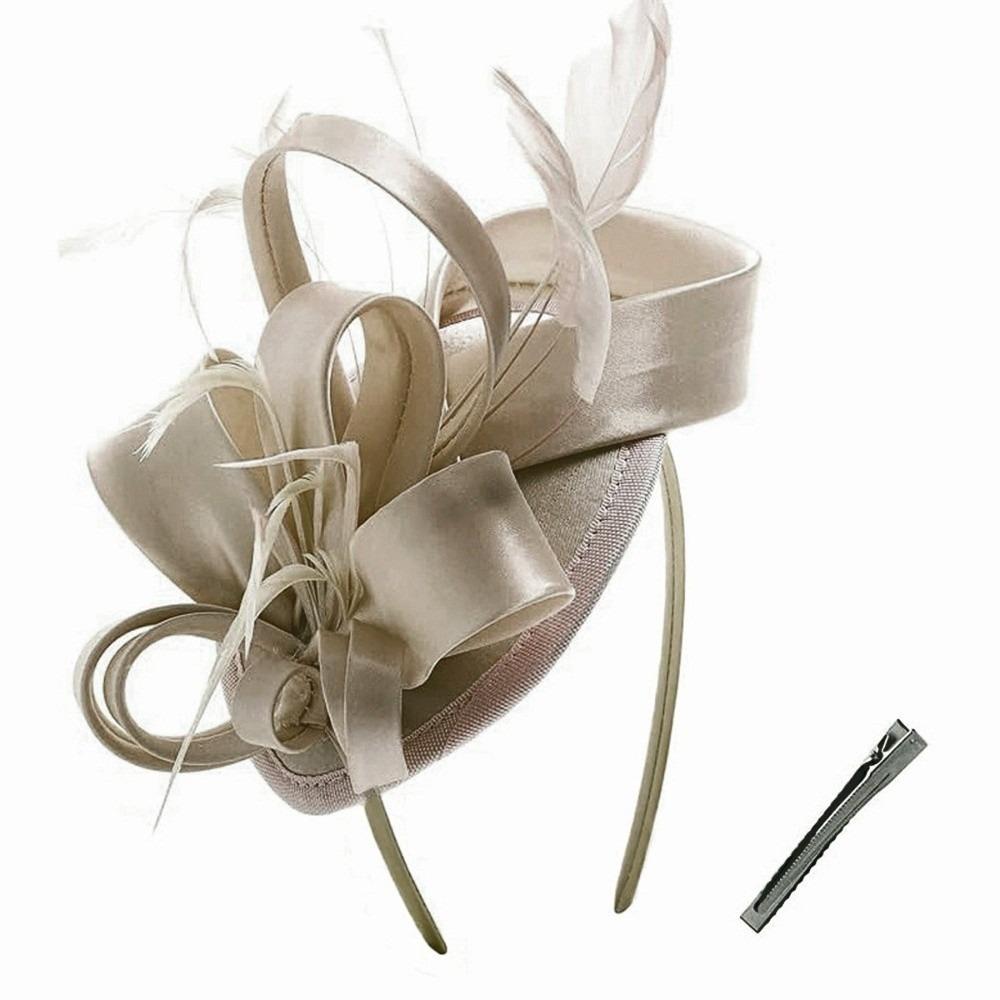 Lightweight Bow Feather Fascinator Headband Satin Tea Party Hair Hoop Hair Accessories Banquet