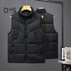Men Waistcoat Stand Collar Sleeveless Zipper Placket Vest Coat with Pockets Solid Color Thickened Quilted Cotton Vest Jacket