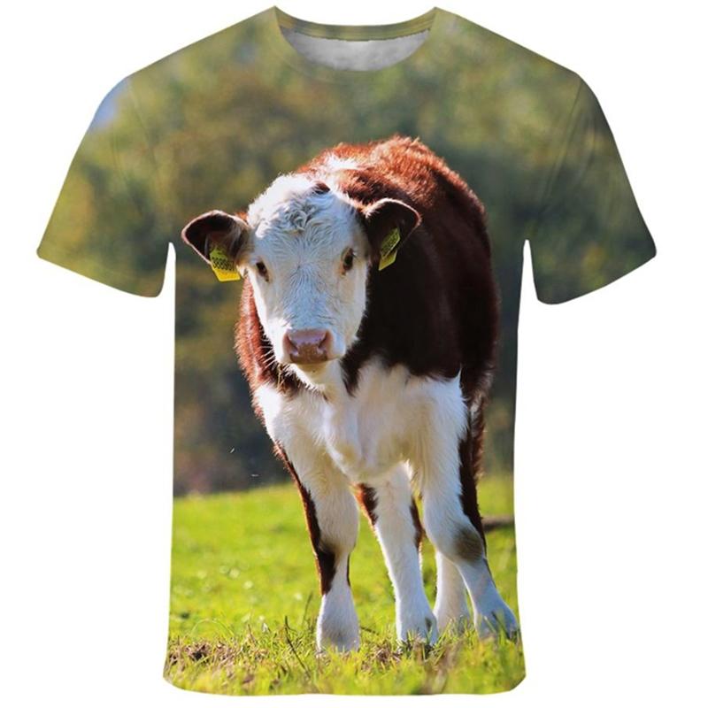 Забавная дизайнерская футболка с изображением коровы, мужская одежда, короткие рукава, футболка с круглым вырезом, 3D-принт, симпатичная ферма животных, повседневные футболки для активного отдыха
