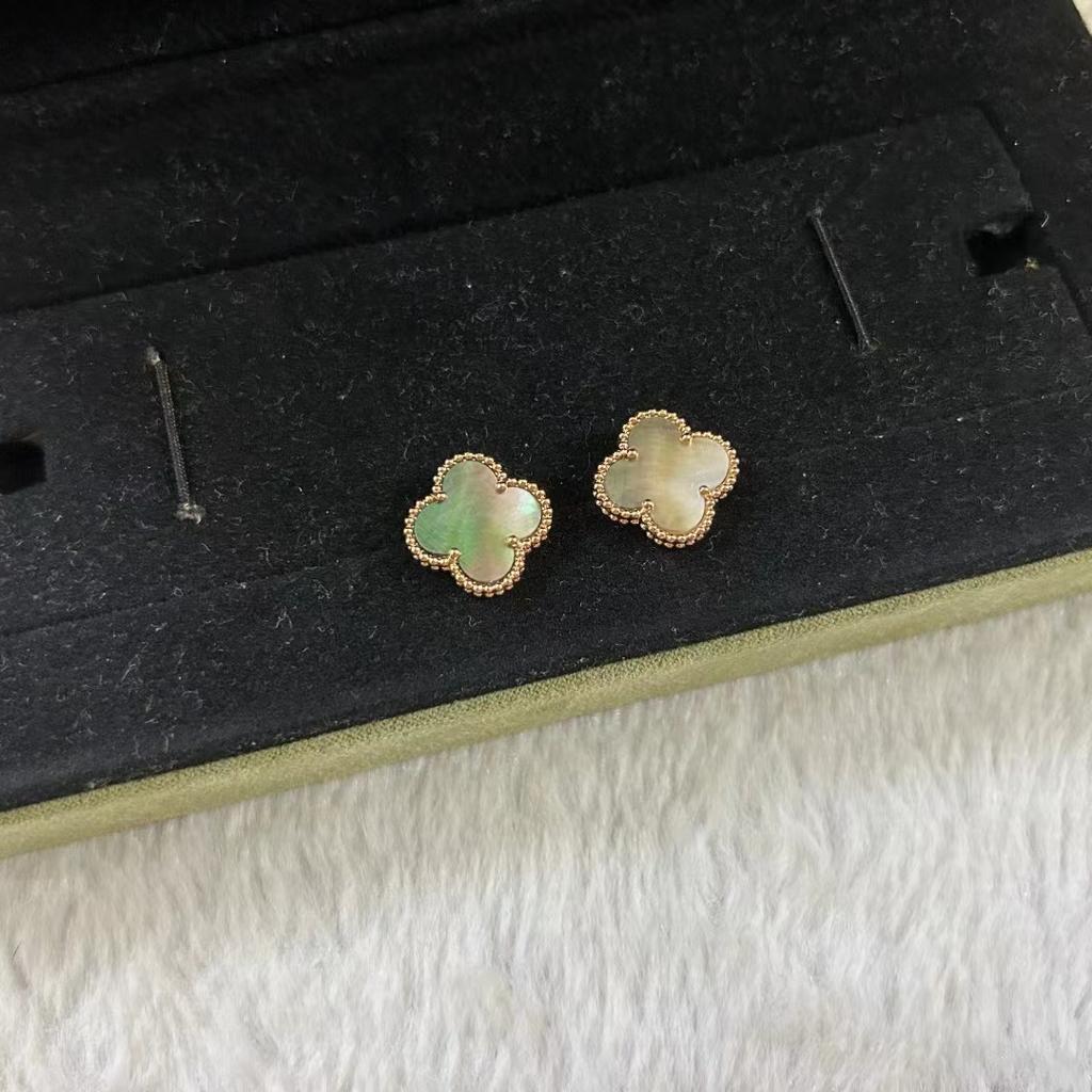 Серьги «Счастливый четырехлистный клевер» высокой версии для женщин, 18K, модная легкая роскошь, натуральный белый перламутр, пара серег