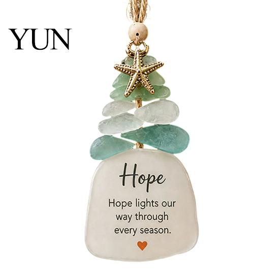 Lightweight Christmas Decorations Sea Glass Tree Ornament, Seaglass Art Hanging Decor with Starfish Charm, Peace Love Joy Faith Family Friends