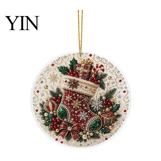 Office Holiday Decorations Christmas Acrylic Hanging Ornament, 2D Flat Double Side Printed Home Decor Santa Snowman Pendant for Tree Window, Festive