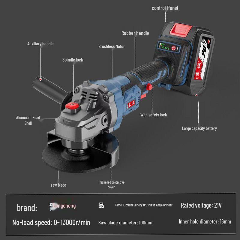 Бесщеточный электроинструмент Dongcheng: Перезаряжаемый литиевый аккумуляторный молоток, электродрель, гайковерт и угловая шлифмашина.