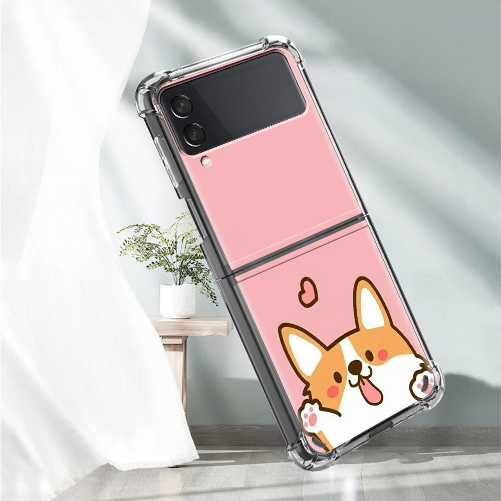 Прозрачный мягкий чехол AirBag для Samsung Galaxy Z Flip 3, противоударный чехол-бампер для телефона ZFlip3 5G, роскошный чехол с рисунком милого животного, капа