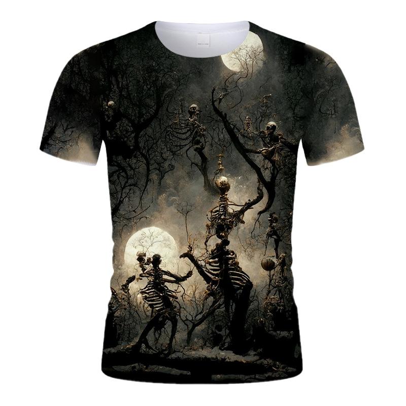 Q Edition Cute Skull Summer Men T Shirts Lightweight Breathable Casual Kids Round Neck Sleeve Short Streetwear Oversized Tops