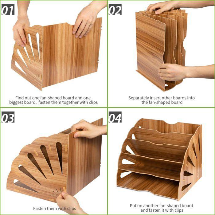Organisateur de fichiers - AIMOONSA - Forme éventail 5 couches - Bois écologique - Clips PP inclus - 34×28×28 cm