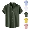 Men's Casual Single Pocket Striped Solid Color Short Sleeve Single Breasted Lapel Shirt