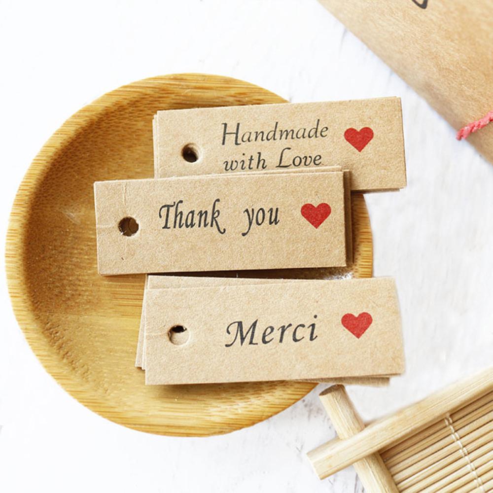 Ornament Enclose 10M Strings Handmade With Love Thank You Hanging Tags Kraft Paper “Merci” Labels