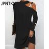 JPNTKY Женская мода Осень Зима Однотонный принт Длинный рукав Повседневные платья
