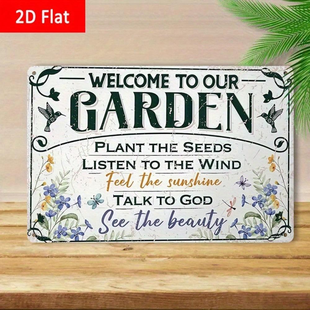 1PC "Welcome To Our Garden" Tin Sign - Garden-Themed Decor For Outdoor & Indoor Spaces, Serene Gift, 8x12in/20x30cm