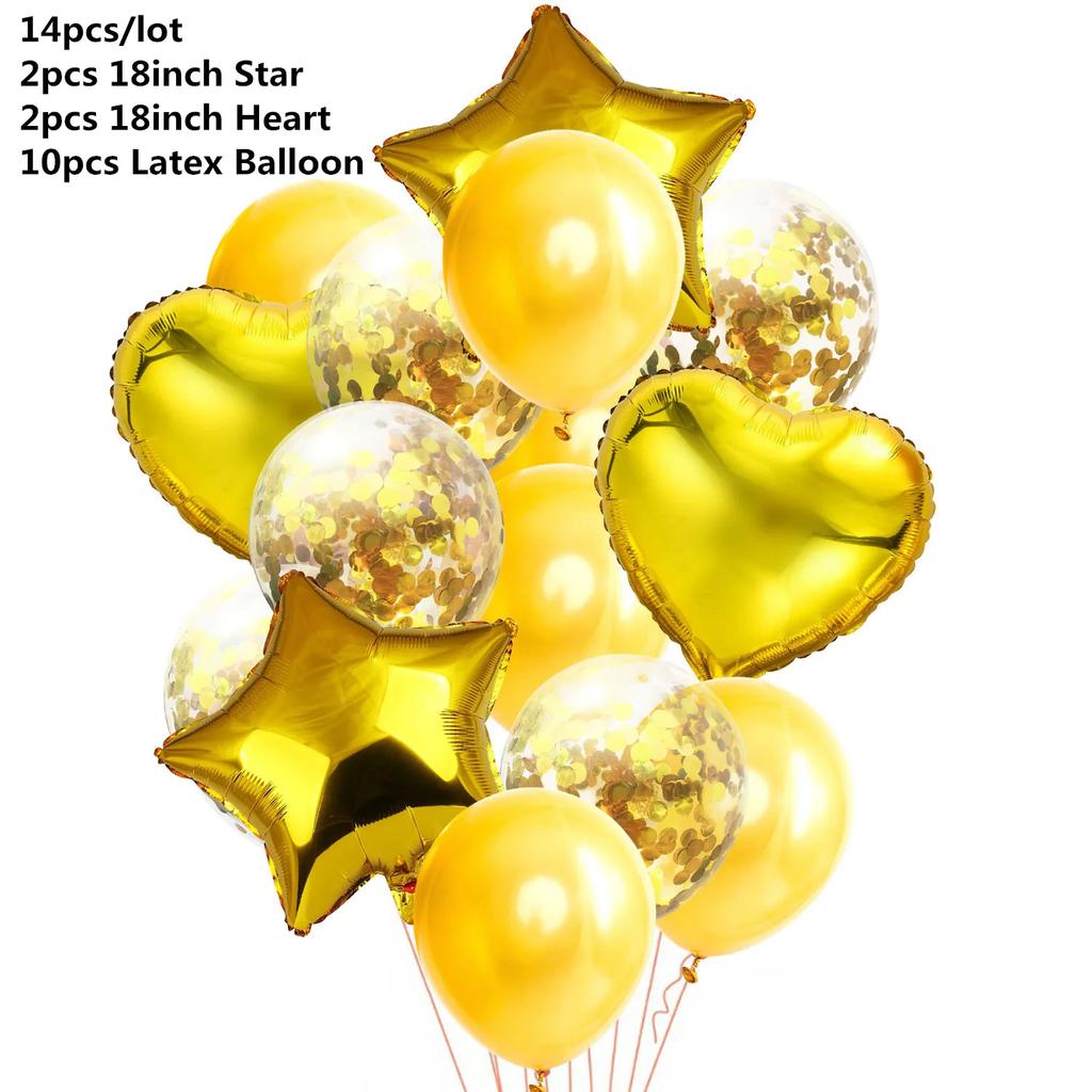 10/14 шт. Микс из розовых розовых шаров, сердечек, звезд, розового золота, конфетти, шары для украшения дня рождения, детей, взрослых, воздушные шары, свадебные шары