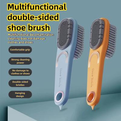 Двусторонняя щетка для обуви Двусторонняя щетка для чистки с мягкой щетиной и длинной ручкой для обуви, одежды, инструменты для уборки дома