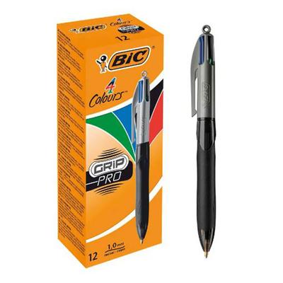 Ручка Bic 4 Colours Grip Pro с черным корпусом (Коробка 12)