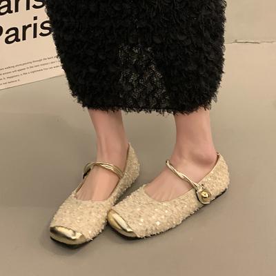 Мода 2024Блестящие балетки Женский костюм Твидовые туфли Мэри Джейн Балетки с пайетками на верхе Женская обувь