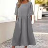 Loose Fit Dress Midi Dress with Pocket A-line Silhouette O Neckline Short Sleeves Dress