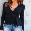 Элегантная блузка-свитер с длинным рукавом и глубоким V-образным вырезом для женщин премиального качества