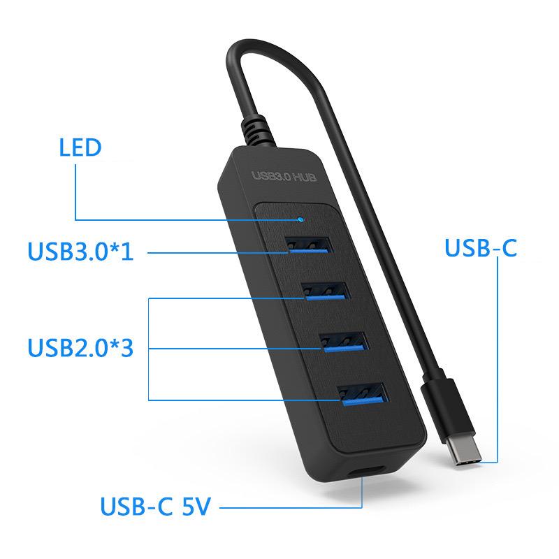 USB 30 Type C Хаб 20 Адаптер питания 4 Порта Мульти Разветвитель Расширитель Высокоскоростной Для Компьютерных Аксессуаров Несколько USB Хабов