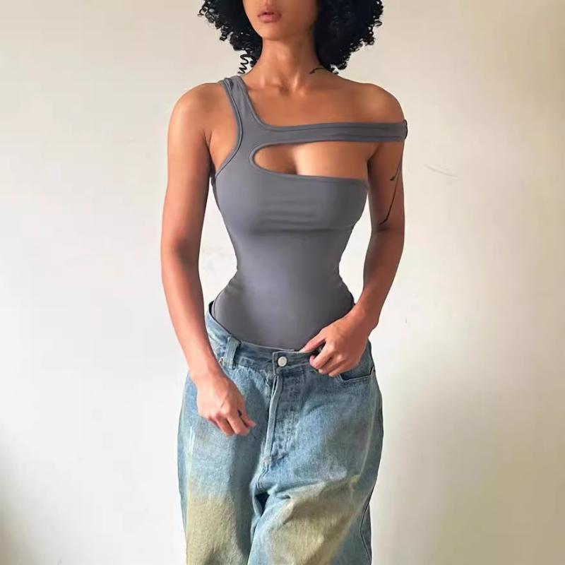 European and American Women's Square Neck Sexy Slim Fit Inner Top, Spicy Girl Backless Vest Design Sense Jumpsuit