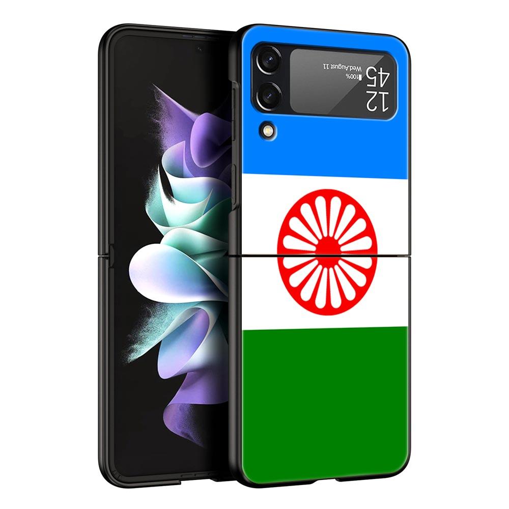 Gypsy Romani Roma Flag Z Flip 4 Phone Case For Samsung Z Flip 3 5G Black Hard Shell Galaxy ZFlip3 ZFlip5 Cover Folding Luxury