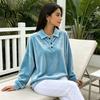 Lady Pullover Shirt Women Velvet Shirt, 3-Button Collared Casual Blouse, Solid Color Loose Long Sleeve Top for Daily Wear Work