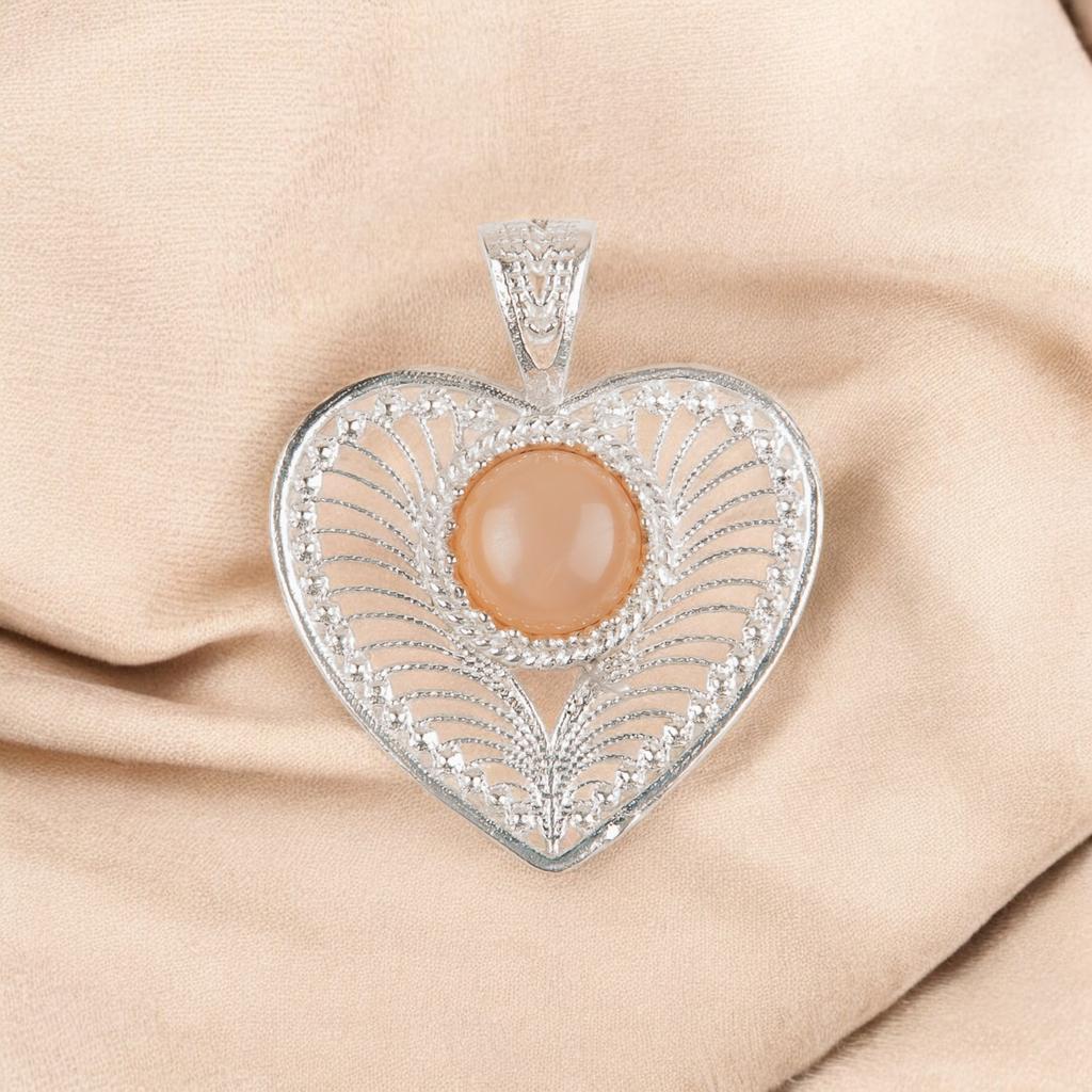 Peach Moonstone Gemstone 925 Sterling Silver Jewelry Handmade Pendant 1.4" Gift CP-15-30