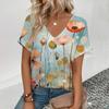 2024 женская футболка с v-образным вырезом в стиле ретро, ​​футболка с цветочным принтом кешью, летняя модная популярная футболка с короткими рукавами для отдыха