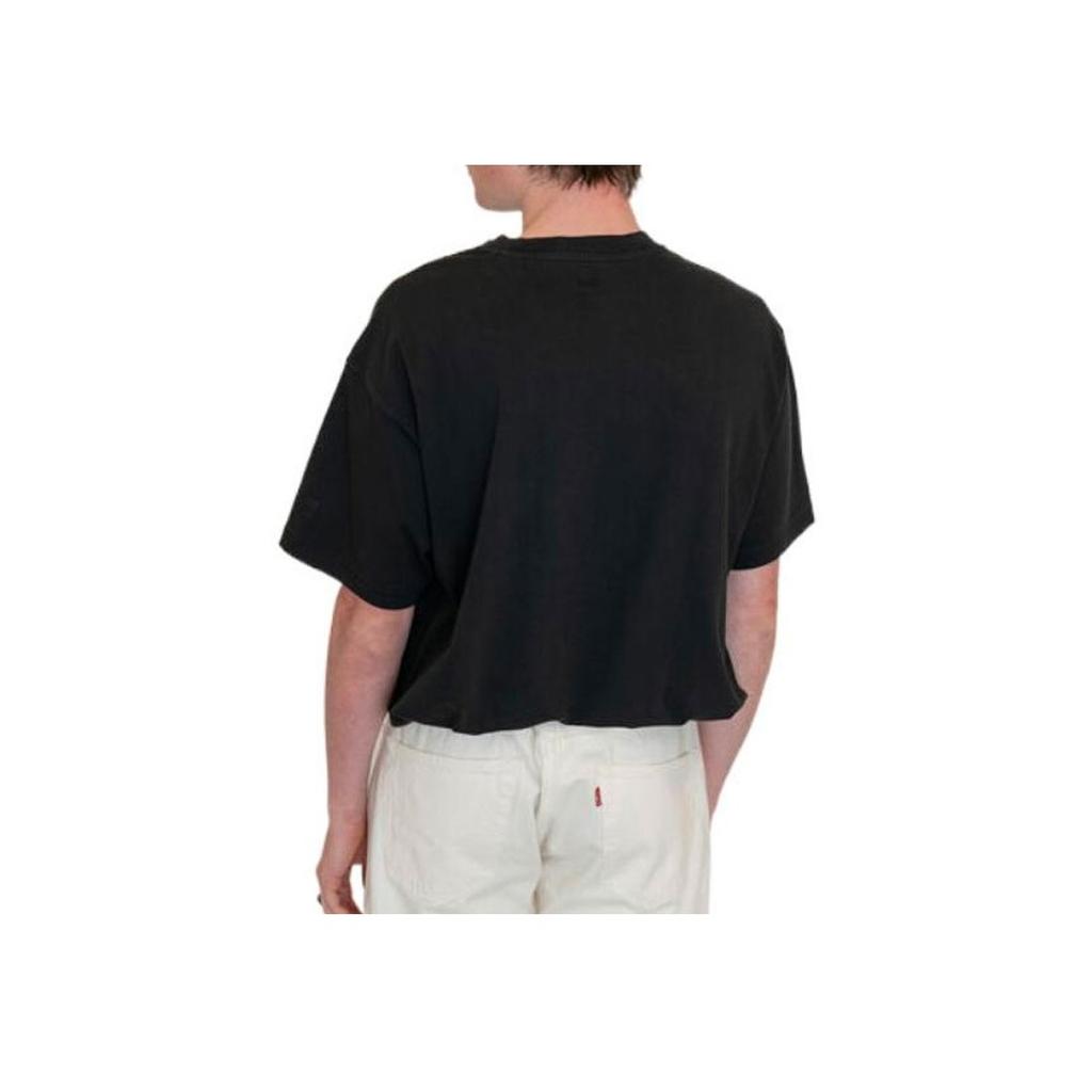 Levis Однотонная футболка с круглым вырезом и логотипом, цифровая вышивка, прямая, унисекс, черная 87373-0040