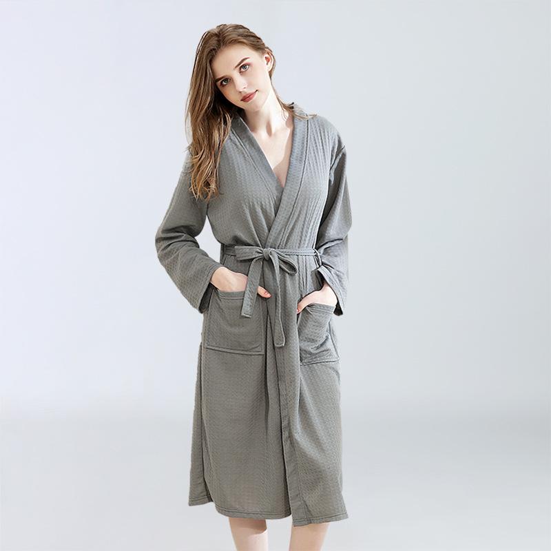 Spring and Summer Waffle Robe Women's Thin Style Bathrobe Absorptive Sweat Steaming Pajamas, Men and Women's Home Clothes Couple Nightgown
