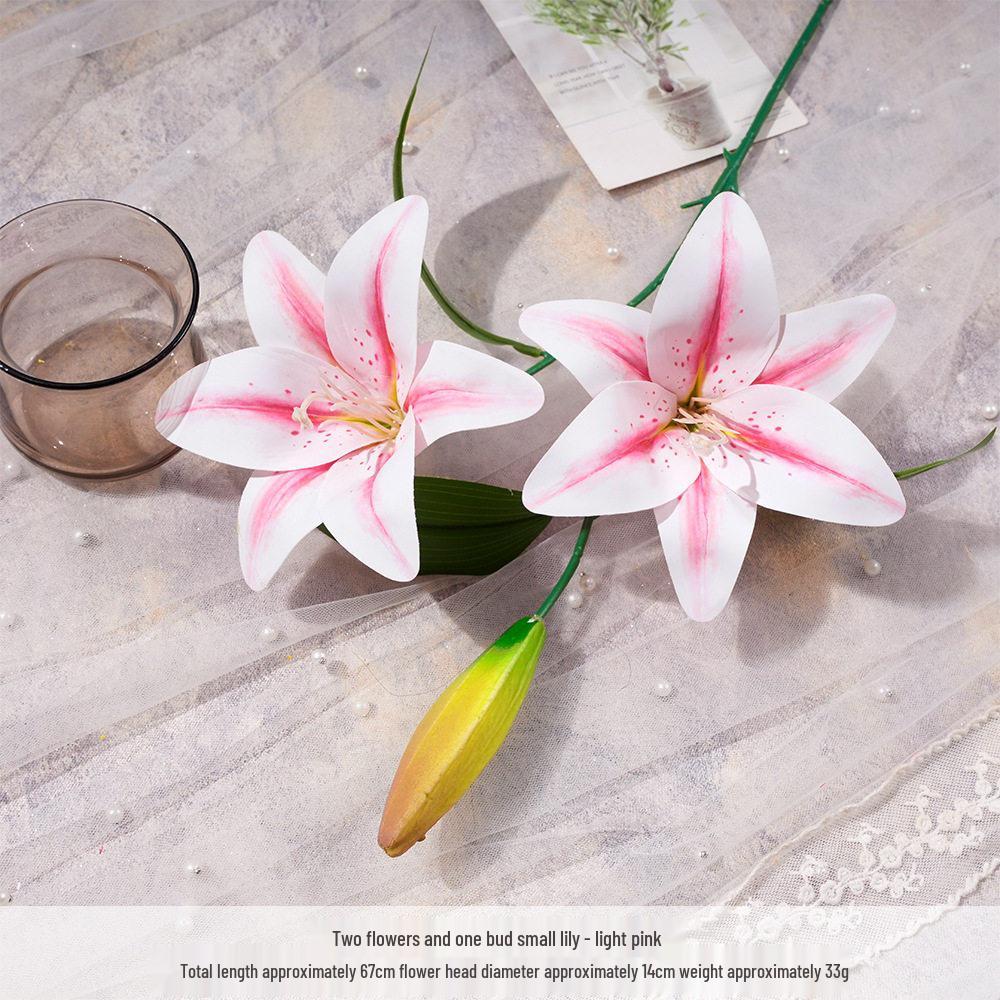 Small Lily Flower Arrangement: Two Flowers and One Bud, Silk Gel Sheet for Home Decor.