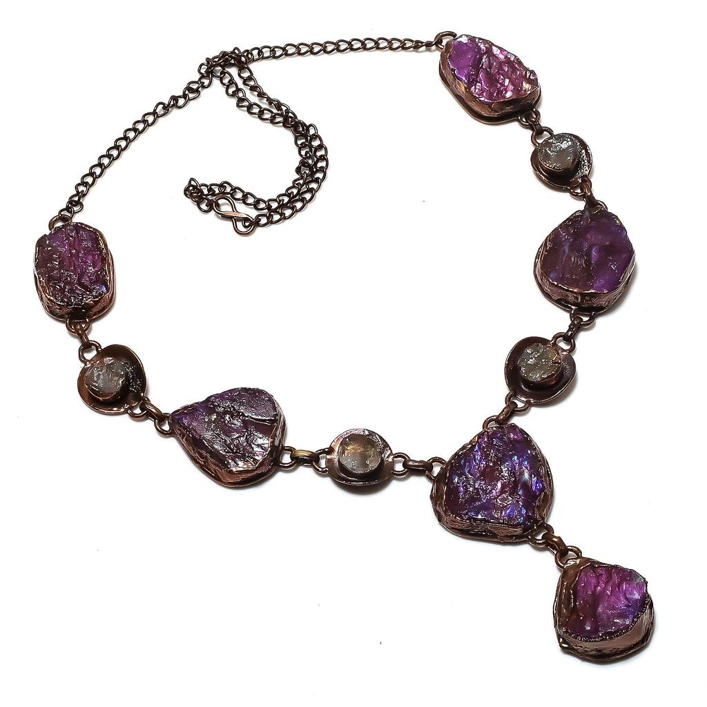 Рубиновое ожерелье из натуральных камней ручной работы, ожерелье из электроформированной меди, антикварные украшения, регулируемое ожерелье, подарок на помолвку