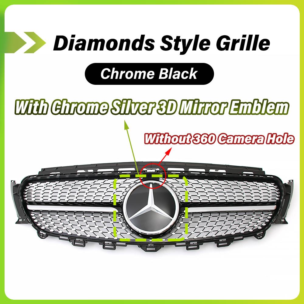FCM5 Diamonds Style Racing Grille With Car Front Bumper Grill Silver Border Mirror 3D Emblem Logo For Mercedes Benz E W213 16-20 E300