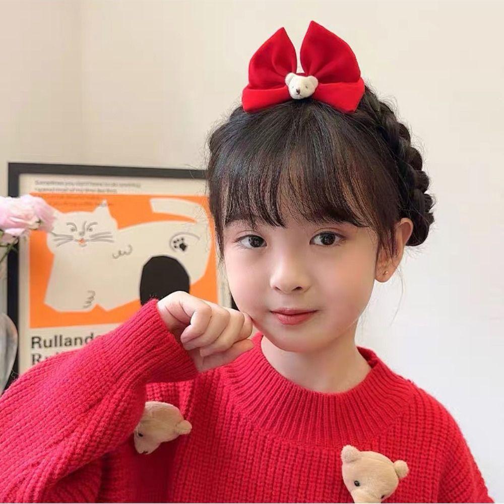 Rabbit Children Red Bow Hairpin Crown Ancient Style Hairpin Lovely Hanfu Hair Sticks Girls
