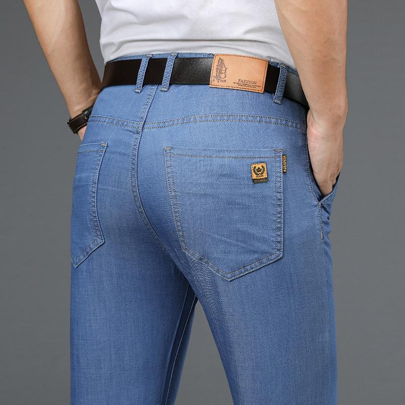 Высококачественные мужские тонкие джинсы из тенселя, классические модные деловые повседневные свободные прямые джинсовые брюки, мужские эластичные брендовые брюки
