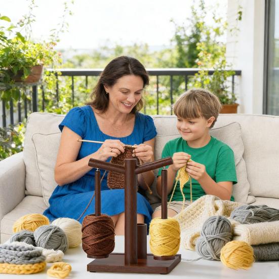 Деревянный держатель для пряжи Магнитный вращающийся диспенсер для пряжи с 2 шпулями Держатель для пряжи с подставкой для телефона для вязания спицами и крючком
