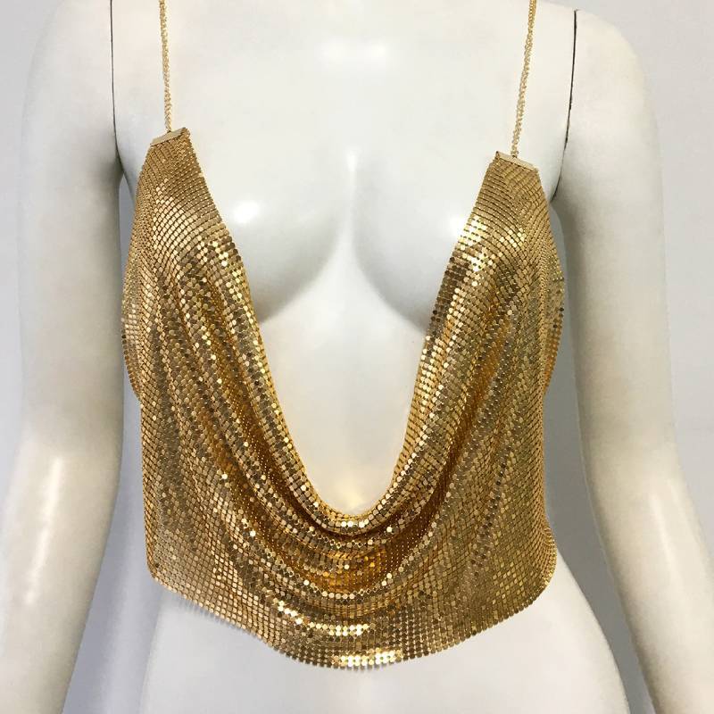 Metallic Sequin Sleeveless Crop Top For Nightclub Fashion Women Summer