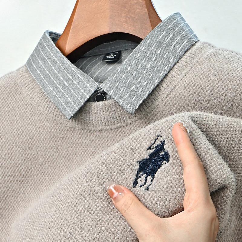 TrendHub Дизайнерское Качество Мужской Лацкан Поддельный Двойка Длинный Рукав Новая Вышивка Футболка Мода Бизнес Мужская Одежда