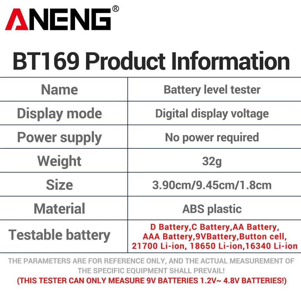 ANENG BT169 Digital Battery Tester No Power Required Detector for AA AAA 9V 18650 Button Cell