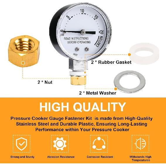 Pressure Cooker Gauge Fastener Pack for Presto, 82248 Gauge Gasket Replacement Parts for Pressure Canner Steam Gauge 85772 82237 8212, Provides Tight