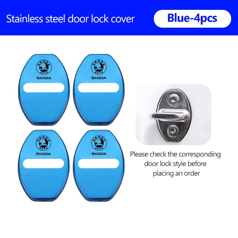 rjhwp8 For Skoda 4Pcs Car Door Lock Covers Auto Decorative Accessories Kodiaq Fabia Kamiq Karoq Octavia 2 3 Rapid Scala