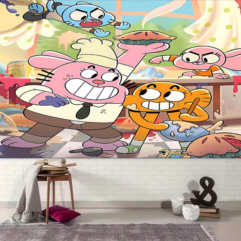 1pc The Amazing World of Gumball Tapestry, Living Room, Bedroom, Office, Party Decor, Ideal Festive Gift