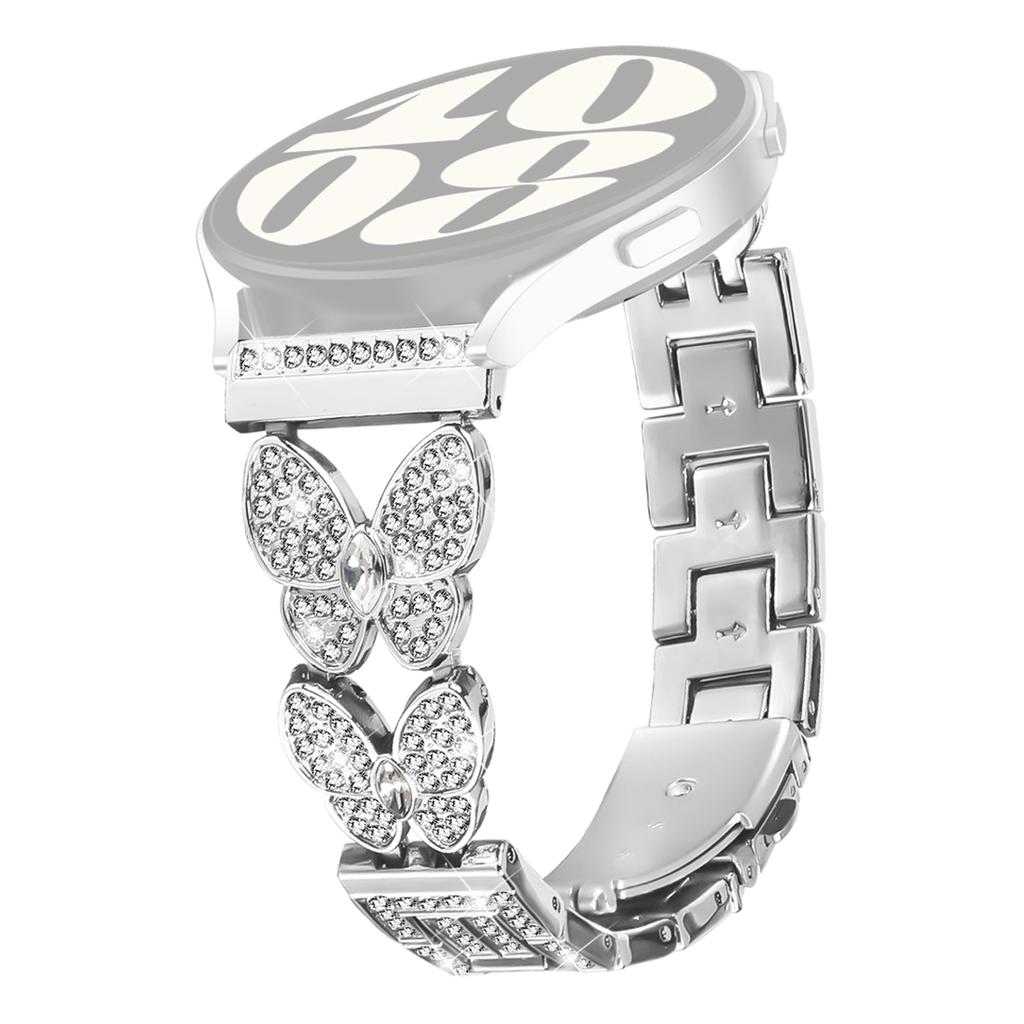 For Garmin Vivoactive 4 Band Butterfly Rhinestones Decor Silver Alloy Metal Watch Strap