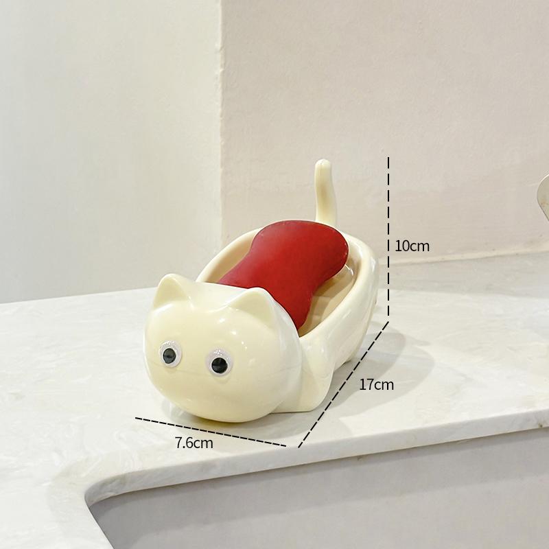Мультяшная Милая Кошка Мыльница для Ванной Комнаты Креативная Мыльница в Виде Кошки Дренажная Полка для Туалета Милая Толстая Мыльница Украшение для Ванной Комнаты