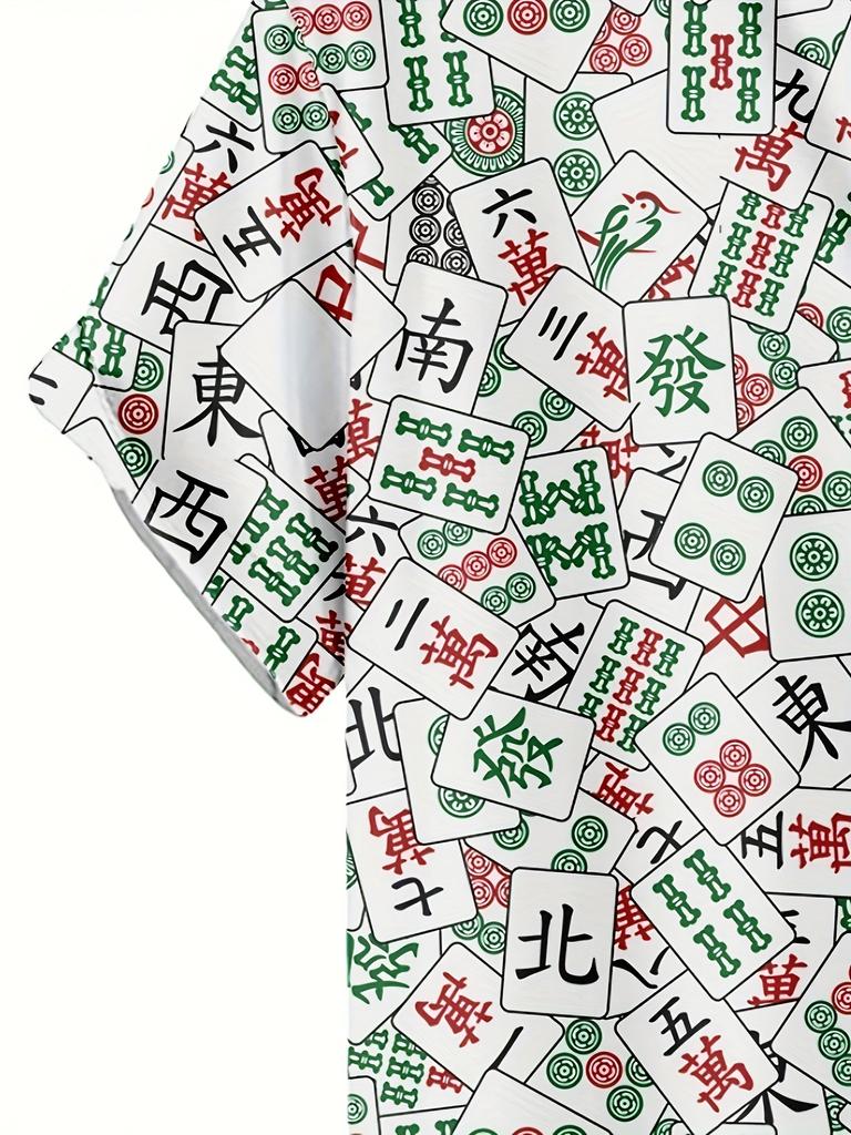 Chinese Mahjong Vintage Pattern 3D Printed Men's Casual Shirt, Fashionable Hip-Hop Rock Street Style Hawaiian Shirt